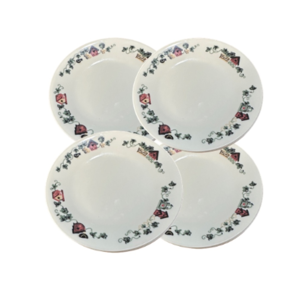Corelle Birdhouse Salad Dessert Plates | Set of 4 | Country Pattern | 7¼”